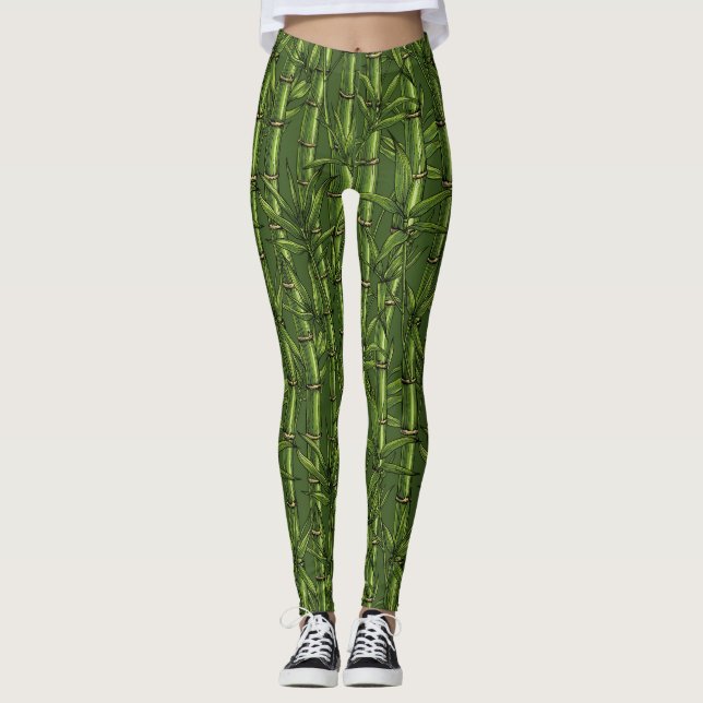 Legging Floresta de bambu em verde (Frente)