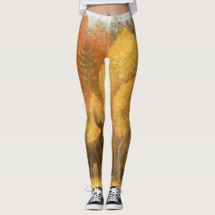 Legging Floresta de outono, cervo digital e raposa.