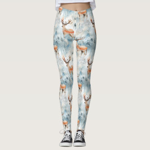 Legging Floresta de Veados em Aquarela de Inverno (3)