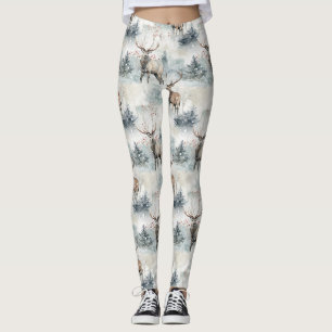 Legging Floresta de Veados em Aquarela de Inverno (4)