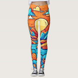 Legging Floresta Desenho Animado Arco-Íris Deslumbrante