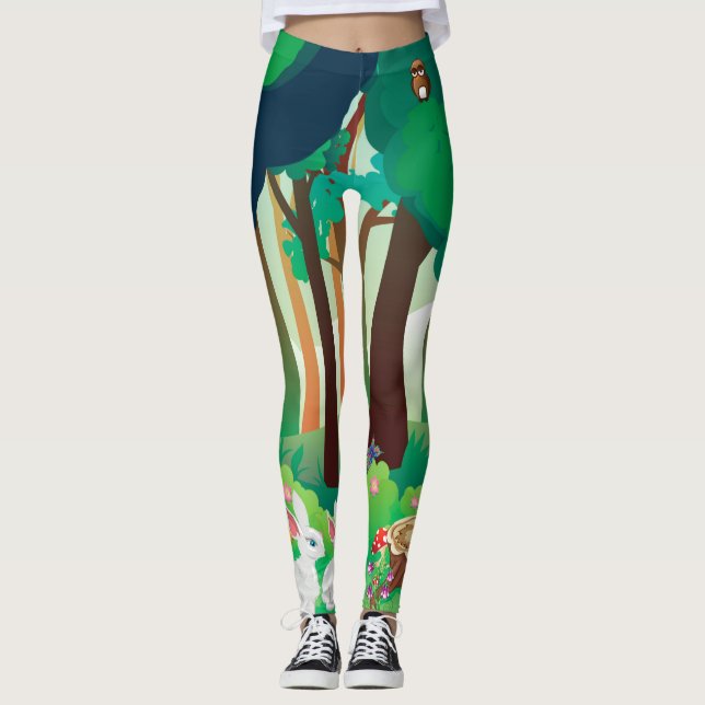 Legging Floresta verde e animais bonitos (Frente)