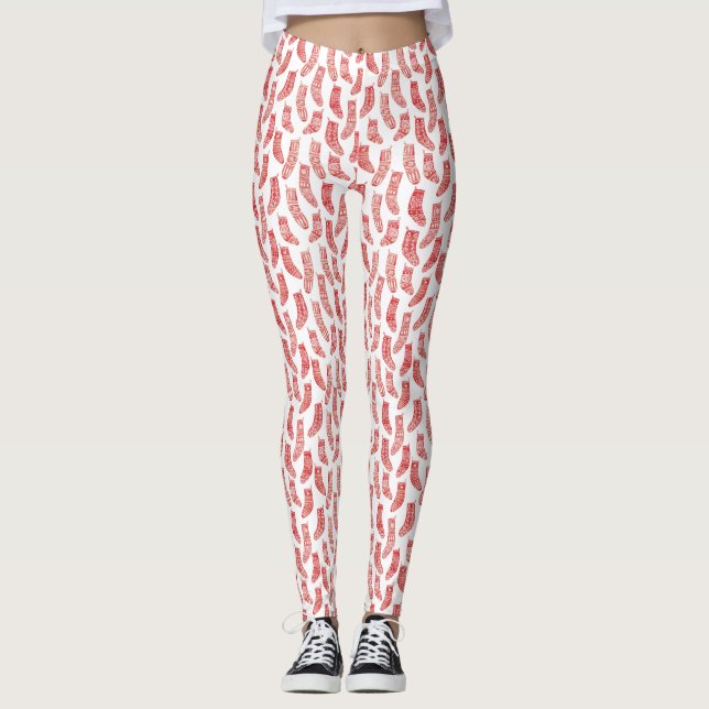 Legging Florestas Nórdicas Natal Escandinavo Branco Vermel (Frente)
