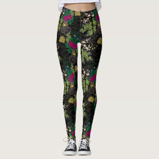 Legging Flower Carriage Pattern Japanese classic