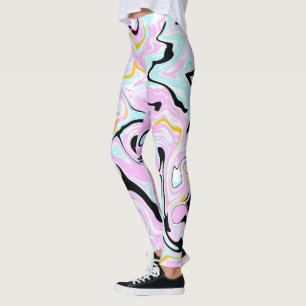 Legging Fluid Art Cotton Candy Pink, Teal, Preto e Dourado