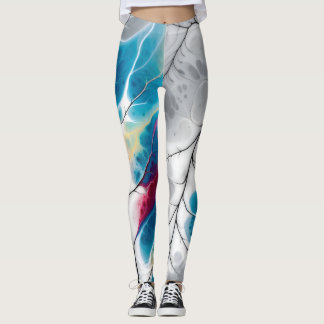 Legging Fluido Vibrante Padrão Neural de Veias de Folha Ab