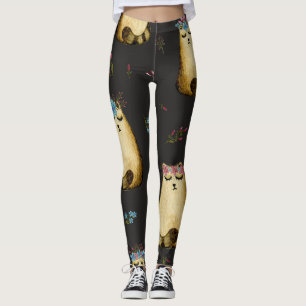 Legging Flutuantes de Gatos Cachorros Flutuantes Padrão de