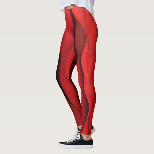 Legging Fluxo Carmesim – Ondas Vermelhas Abstratas de Movi (Esquerda)