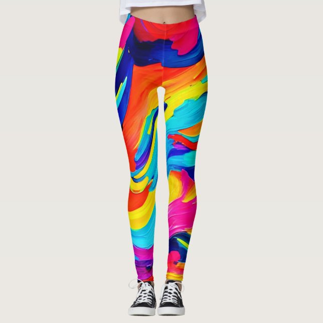 Legging Fluxo de cor de Abstrato vibrante (Frente)
