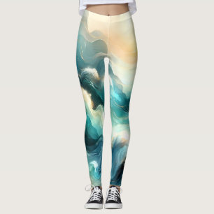 Legging Fluxo Dourado Oceânico Ondas Abstratas