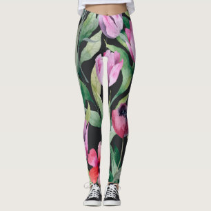 Legging Fluxo floral de aquarela, lindo padrão sem costura