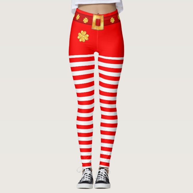 Legging Fofa listrada de vermelho e branco (Frente)
