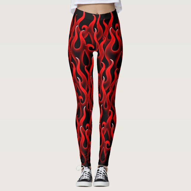 Legging Fogo Vermelho Demônio Chama Fumos Halloween (Frente)