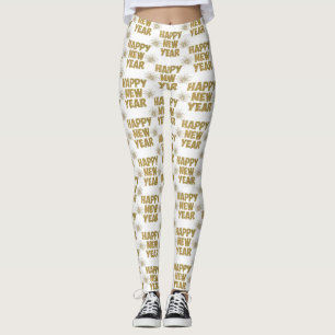 Legging fogos de artifício de feliz ano novo dourado