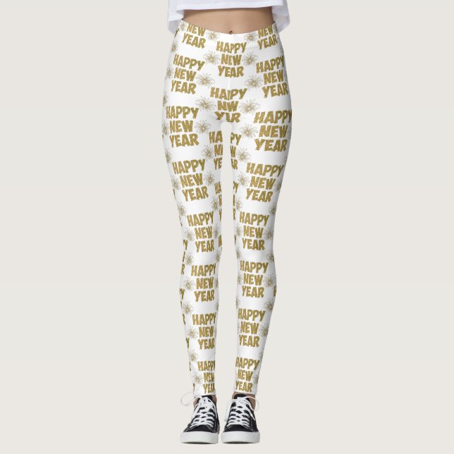 Legging fogos de artifício de feliz ano novo dourado (Frente)