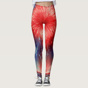 Legging Fogos de Artifício Vermelhos, Brancos e Azuis Gráf