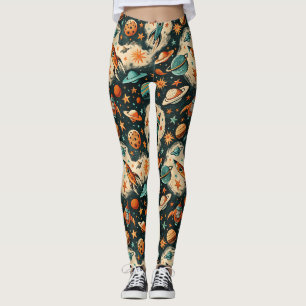 Legging Foguete Cósmico Retro Quadrinho Explosão de Estrel