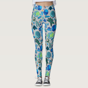 Legging Foguetes Retro no Espaço. Fundo Cinza Claro