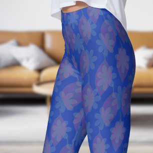 Legging Folha Azul Clássica e Padrão Petal