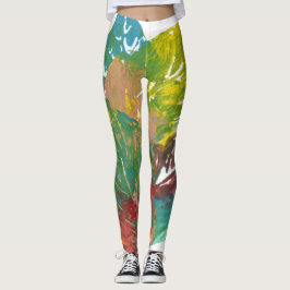 Legging Folha de Abstrato deixa pintura botânica original