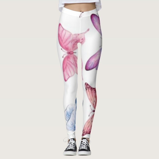 Legging Folha de Elementos de Padrão de Borboleta em Aquar (Frente)