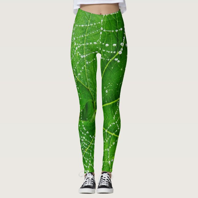 Legging Folha de Jardim Verde Aranha Desenhada Natural (Frente)