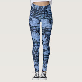Legging Folha de música floresce denim-look Blue em azul