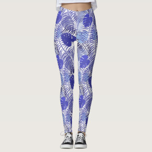 Legging Folha de Palma Azul Tropical