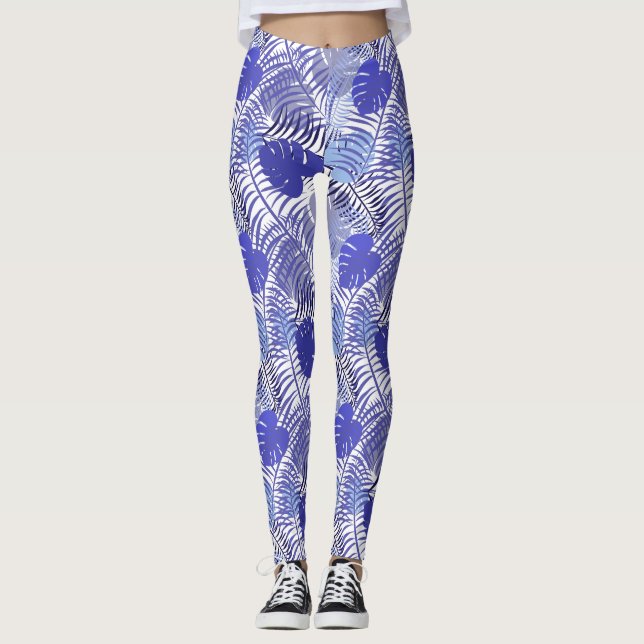 Legging Folha de Palma Azul Tropical (Frente)