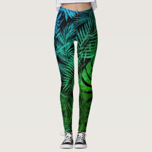 Legging Folha de palma tropical verde-teal ombre, moderna