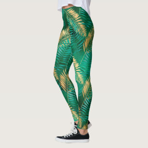 Legging Folha de Palmeira Verde Esmeralda Brilhante Selva