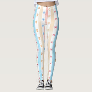 Legging Folha de Pastel - Impressões de pata, Flor Azul, A