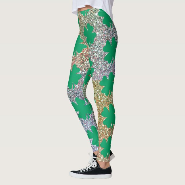 Legging Folha de Shamrock Dourado Verde Dia de São Patríci (Esquerda)