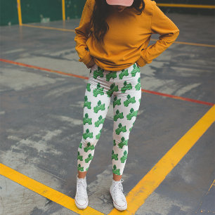 Legging Folha de Trevo da Sorte Branco Verde Dia de São Pa