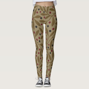 Legging Folha e Berry Patterno deixa Trabalho de arte Nouv