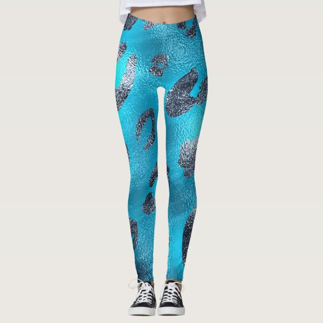 Legging Folha fina com aspecto brilhante prateado e impres (Frente)