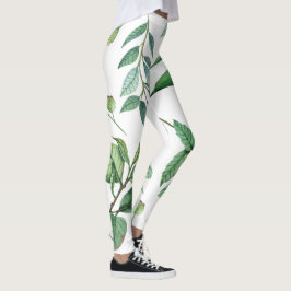 Legging folha floral padrão mulheres verdes brancas menina