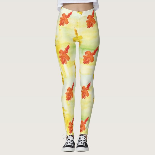 Legging folha outono de aquarela (Frente)