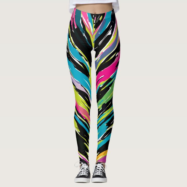 Legging Folha tropical multicolorido de abstrato Vibrant (Frente)