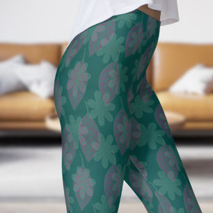 Legging Folha Verde da Selva Clássica e Padrão Petal