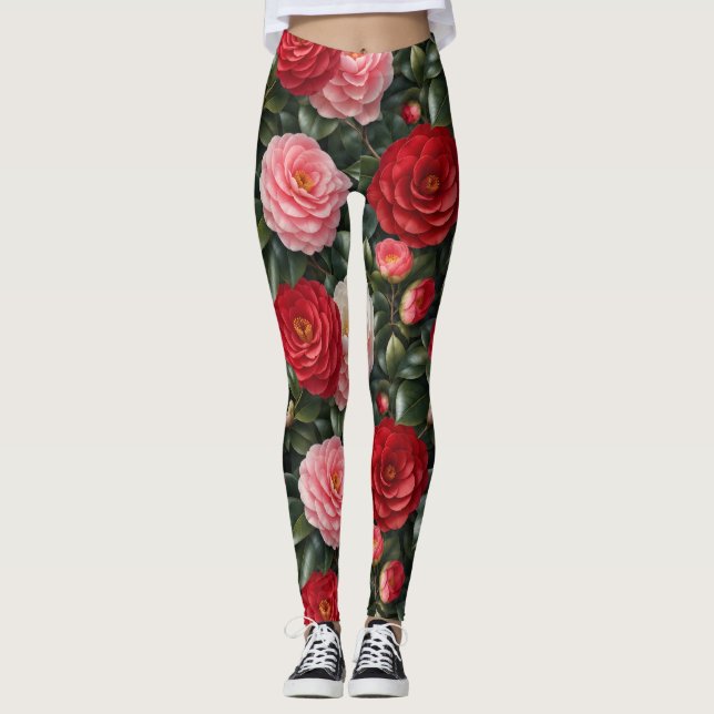 Legging Folhagem de Camélia de Luxo (Frente)