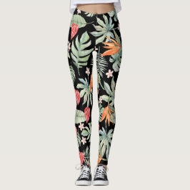 Legging Folhagem de Fantasia dos Trópicos Escuros