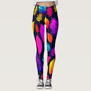 Legging Folhagem de Neon Vibrante: Padrão de Folhas Cativa