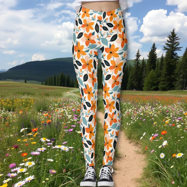 Legging Folhagem e Flores Laranja e Azul (Criador carregado)
