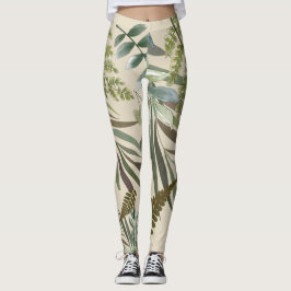 Legging Folhagem Floral Fern, Retro Neutral, Folhagem Botâ
