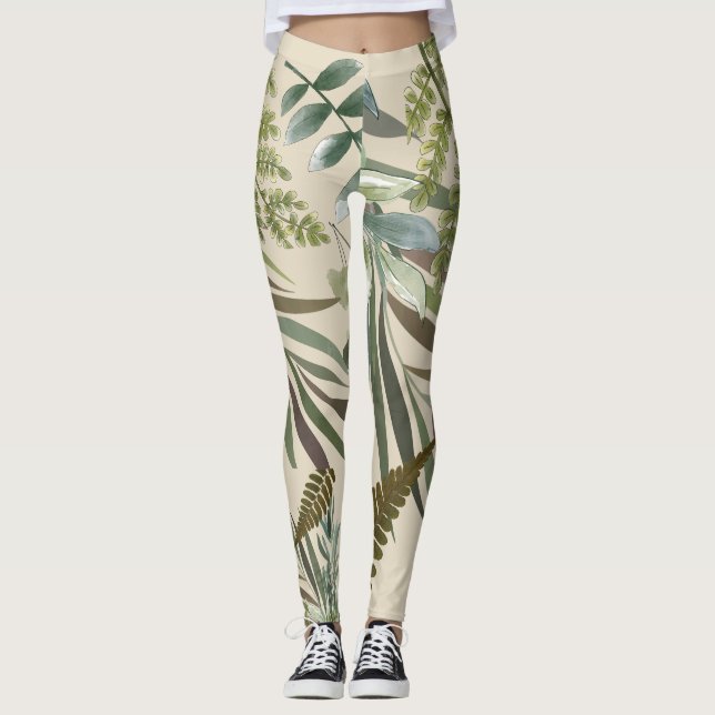 Legging Folhagem Floral Fern, Retro Neutral, Folhagem Botâ (Frente)