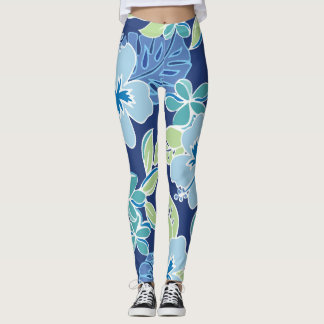 Legging Folhagem tropical azul-havaiana