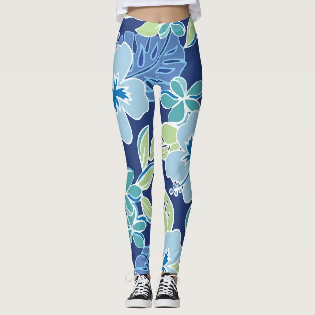 Legging Folhagem tropical azul-havaiana (Frente)