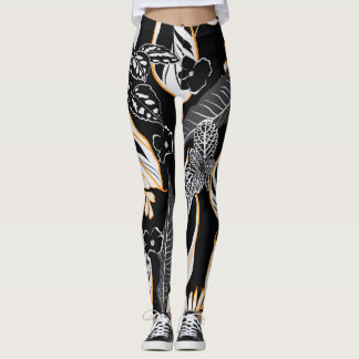 Legging Folhagem Tropical: Padrão de Vintagem Escura