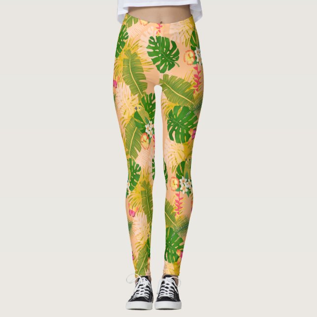 Legging Folhagem tropical — Verão — Laranja (Frente)